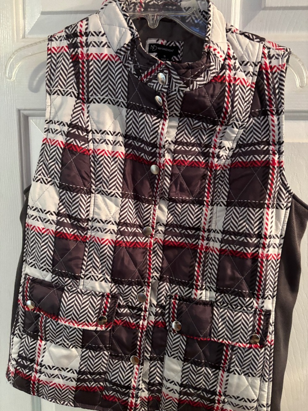 New Directions Quilted Plaid Sleeveless Collared Snap Closure Vest Size S